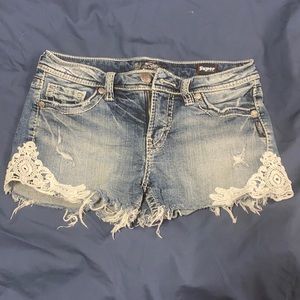 Silver Jeans Shorts with Lace Detail